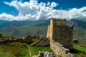 Old castle in the North Caucasus mountains.