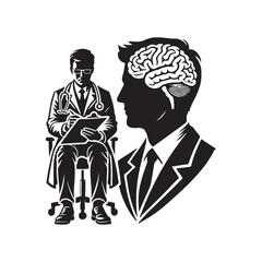 Psychiatrist with a clipboard silhouette vector black color design and solid white background 