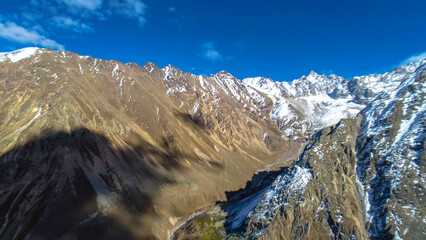 Beautiful aerial view of a mountain range with high cliffs. Landscape and nature of the North...