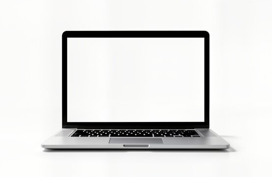 Modern laptop computer with blank screen. Stylish portable device. Suitable for various purposes. Empty display ready for content. Versatile, user-friendly tech. Ideal for applications templates.
