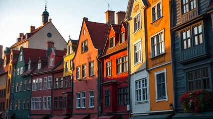 Fototapeta premium Tallinn Old Town Colorful Houses, Estonia, AI Photo, Architectural Photography, European Charm, Vibrant Colors, Historical Buildings, 