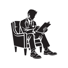 Psychiatrist with a clipboard silhouette vector black color design and solid white background 