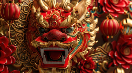 Obraz premium Chinese New Year background, traditional festive theme, vibrant colors, rich red and gold details, detailed cultural elements, high-resolution illustration