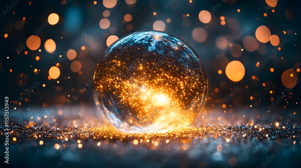 Wall mural illuminated cosmic sphere digital space artistic visualization abstract environment close-up view my