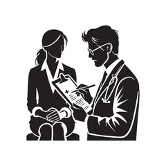 Psychiatrist with a clipboard silhouette vector black color design and solid white background 