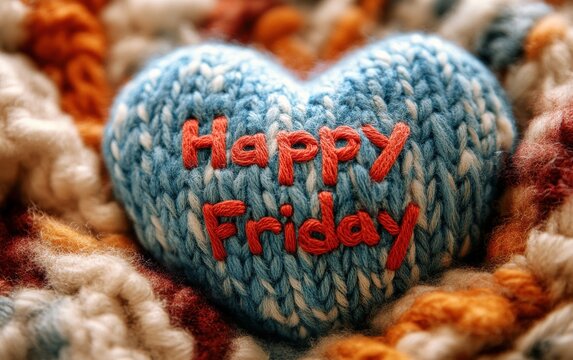 A Cozy Knitted Heart Wishing Happy Friday: A Delightful Weekend Greeting