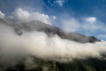 Mountains in the clouds. Low clouds in the North Caucasus mountains
