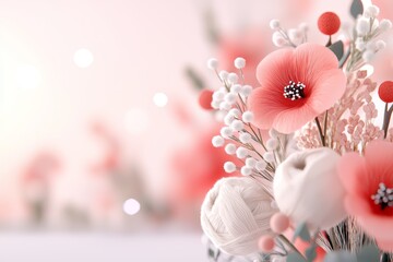 Soft Pink Flowers Yarn Balls Spring Bouquet Floral Background