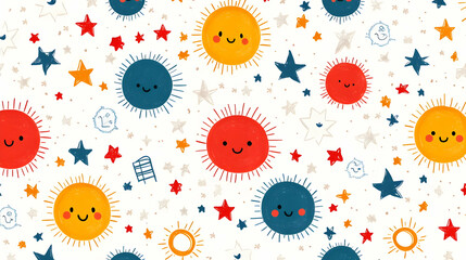 Fototapeta premium Cute Sun and Stars Illustration Background
