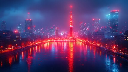 Fototapeta premium Sunset cityscape with vibrant sky hues and stunning iconic skyline pictures