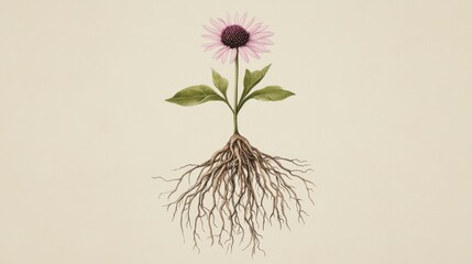 Echinacea Root System Botanical Illustration