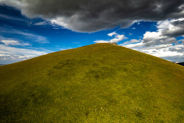 Aerial panorama overlooking mountain peaks. Landscape and nature of the North Caucasus