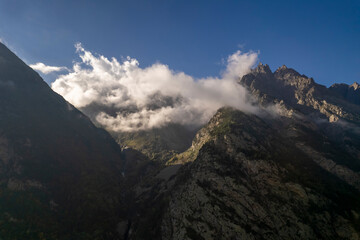 Mountains in the clouds. Low clouds in the North Caucasus mountains