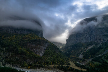 Mountains in the clouds. Low clouds in the North Caucasus mountains