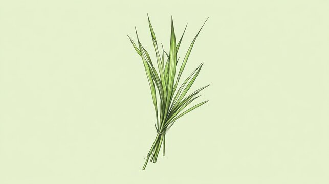Lemongrass Bunch Illustration - Simple Green Herbal Drawing