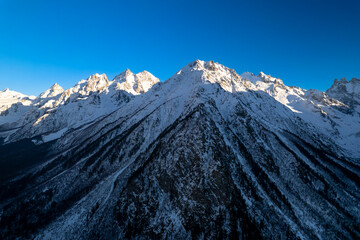 Beautiful aerial view of the mountainous area. Landscape and nature of the North Caucasus