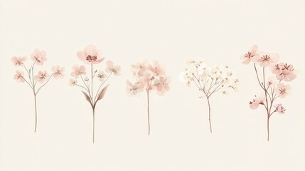 Delicate Watercolor Pink Blossoms, Floral Design Elements