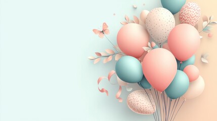 Pastel Balloons, Butterfly, Spring Celebration Design