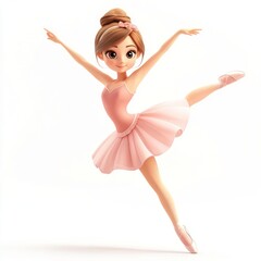 A cute girl in a ballet outfit, striking a pose. vector style art 3d illustration Isolated on White Background