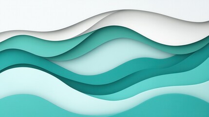 Abstract Wave Pattern with Soft Turquoise and White Curves on Background