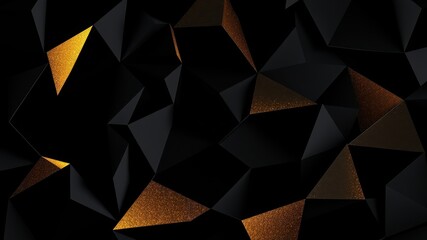 Abstract Dark Background with Golden Accents Geometric Polygonal Texture