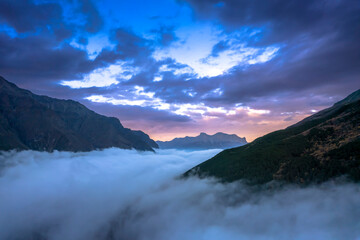 Mountains in the clouds. Low clouds in the North Caucasus mountains