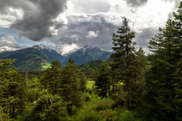 Fototapeta premium Beautiful aerial view of the mountainous area. Landscape and nature of the North Caucasus