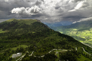 Obraz premium Aerial panorama of mountain peaks. Landscape and nature of the North Caucasus