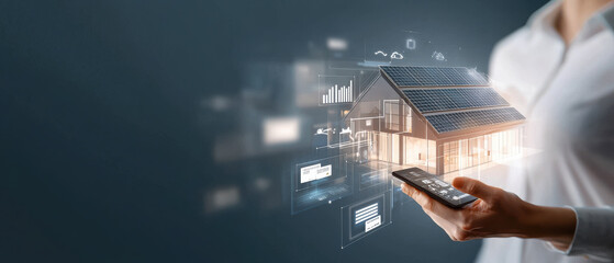 Smart home technology with solar panels and digital interface