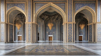 Obraz premium Ornate Mosque Interior Featuring Intricate Arches and Mosaic Tiles