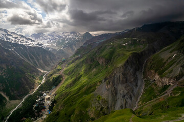 Mountains in the clouds. Low clouds in the North Caucasus mountains