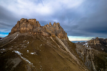 Beautiful aerial view of a mountain range with high cliffs. Landscape and nature of the North Caucasus