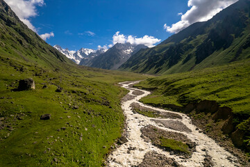 Beautiful aerial view of the mountain gorge. Landscape and nature of the North Caucasus