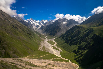 Beautiful aerial view of the mountain gorge. Landscape and nature of the North Caucasus