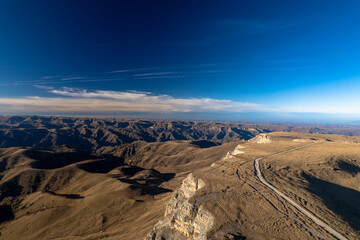 Beautiful aerial view of a mountain plateau with high cliffs. Landscape and nature of the North...