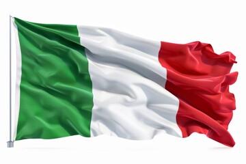 Obraz premium A vibrant Italian flag with green, white, and red vertical stripes waving against a white background. Ideal for themes related to Italy, nationalism, and culture.