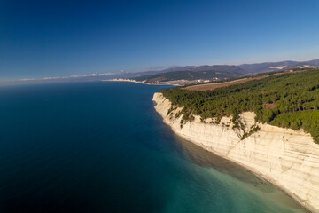 Aerial view of rocks in a bay on the Black Sea coast
