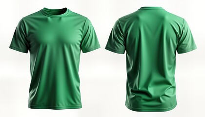 Blank green t-shirt front, back view. Ready for mockups. Casual attire. Versatile template. Suitable for apparel design. Vivid green top blank canvas for personalization. Photo ideal for apparel