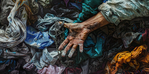 Hand and Pile of Used Clothing