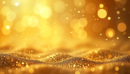 Golden glitter background with bokeh effect. Abstract festive texture. Shining particles. Ideal for celebrations. Use for Christmas New Year special occasions. Creates celebratory mood. Luxury,