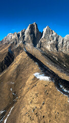 Beautiful aerial view of a mountain range with high cliffs. Landscape and nature of the North Caucasus