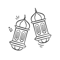 Ramadan hand drawn illustration. Islamic lantern lamp doodle vector design elements. Muslim sketch style outline icon drawing.