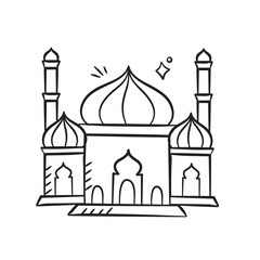 Ramadan mosque hand drawn illustration. Islamic doodle vector design elements. Muslim mosque sketch style outline icon drawing.