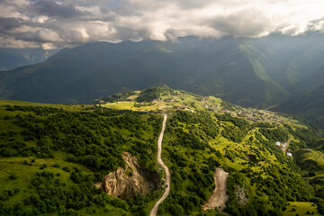 Beautiful aerial view of a mountain road. Landscape and nature of the North Caucasus