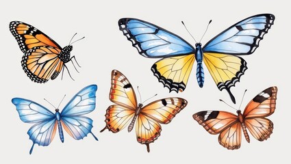 Watercolor Butterflies Collection Nature Insects Wings Spring Summer Wildlife Art Decoration Design