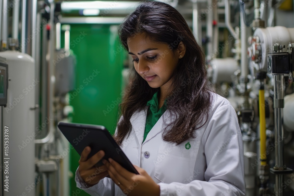 Aufkleber Female engineer using digital tablet monitoring production process in modern factory