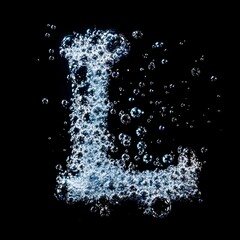 Obraz premium Elegant Bubbles Forming the Letter L in Sparkling Water Against a Black Background
