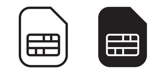 Sim card icons in black line and filled versions