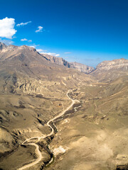 Aerial panorama of mountain peaks. Landscape and nature of the North Caucasus