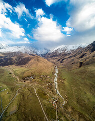 Beautiful aerial view of the mountain gorge. Landscape and nature of the North Caucasus